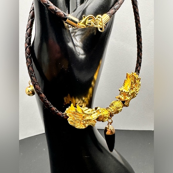 DRAGONS HEAD + ONYX NATURAL CHOKER NECKLACE size adjustable - Picture 4 of 11